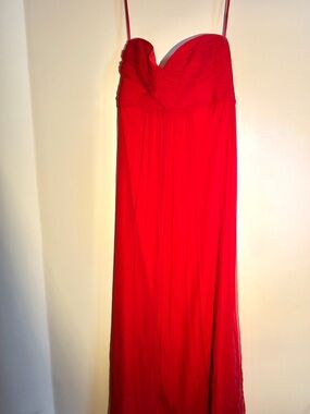 Amsale Red Strapless Sweetheart Maxi Dress